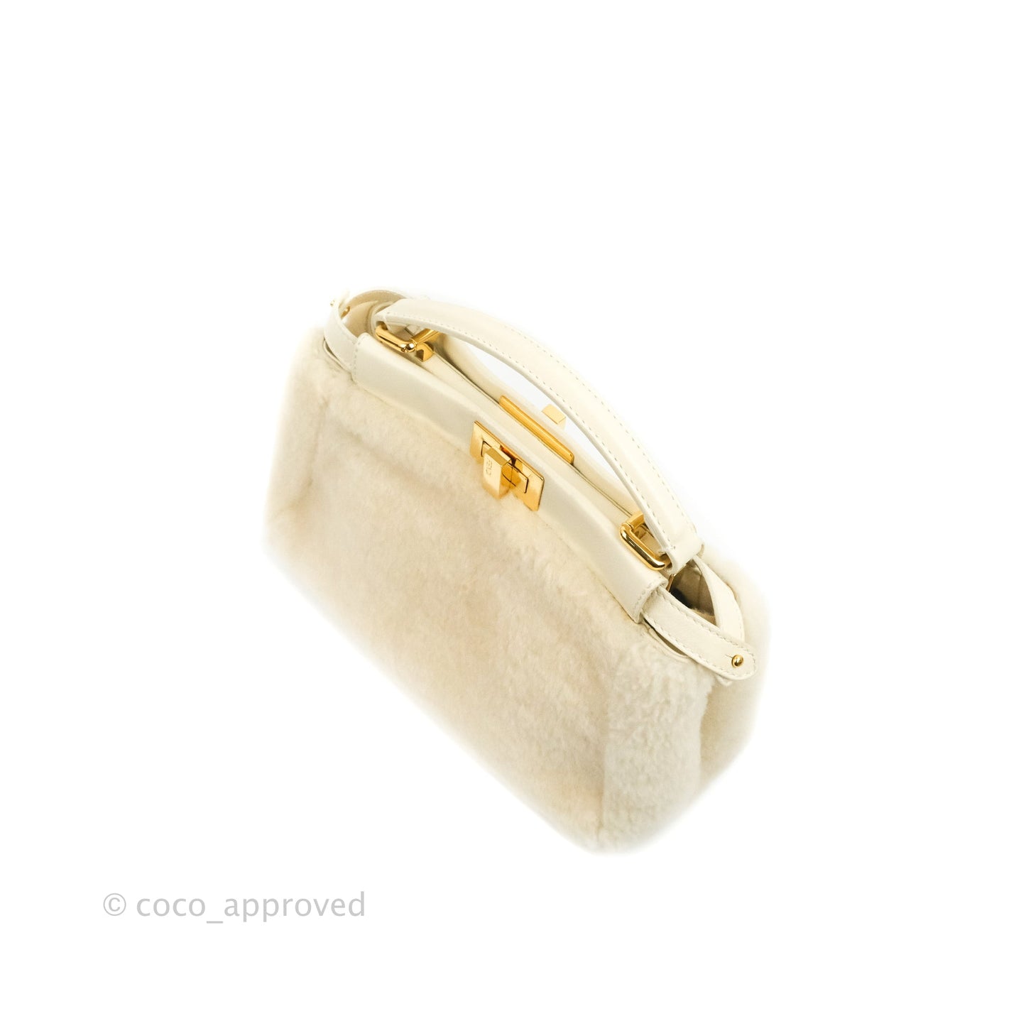 Fendi Mini Peekaboo Shearling Bag White Gold Harware