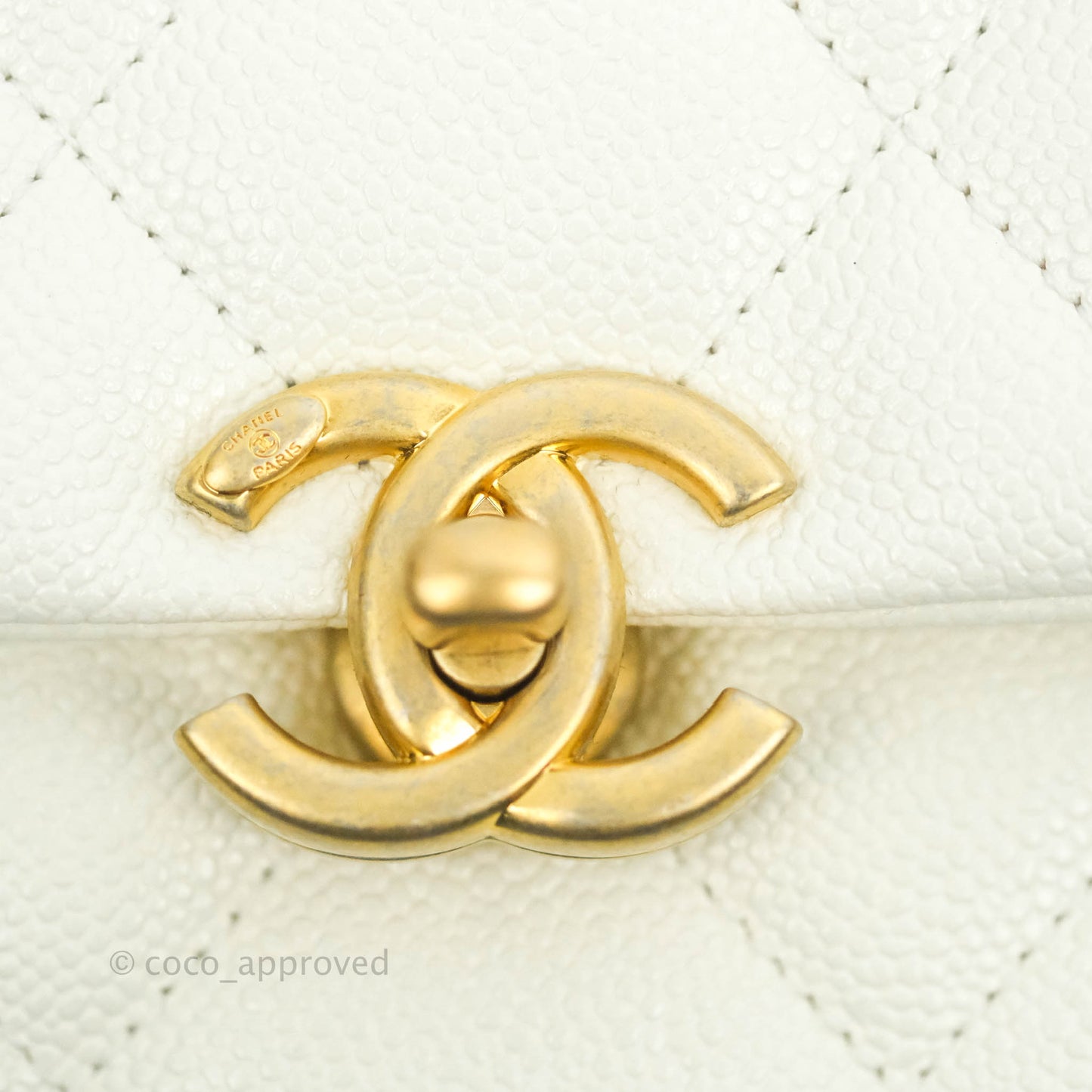 Chanel Small Quilted Melody Flap White Caviar Aged Gold Hardware 22P