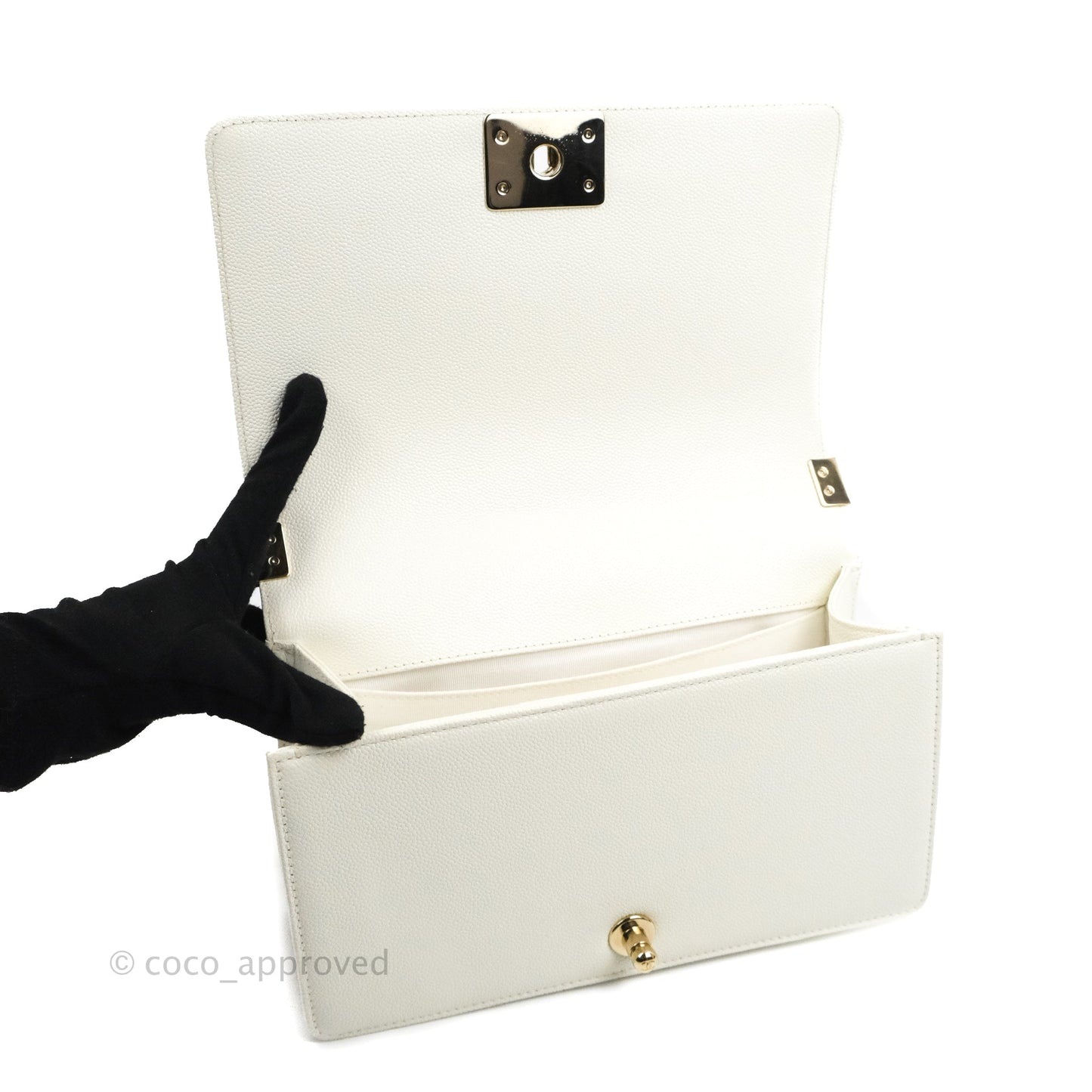 Chanel Quilted Medium Boy White Caviar Gold Hardware