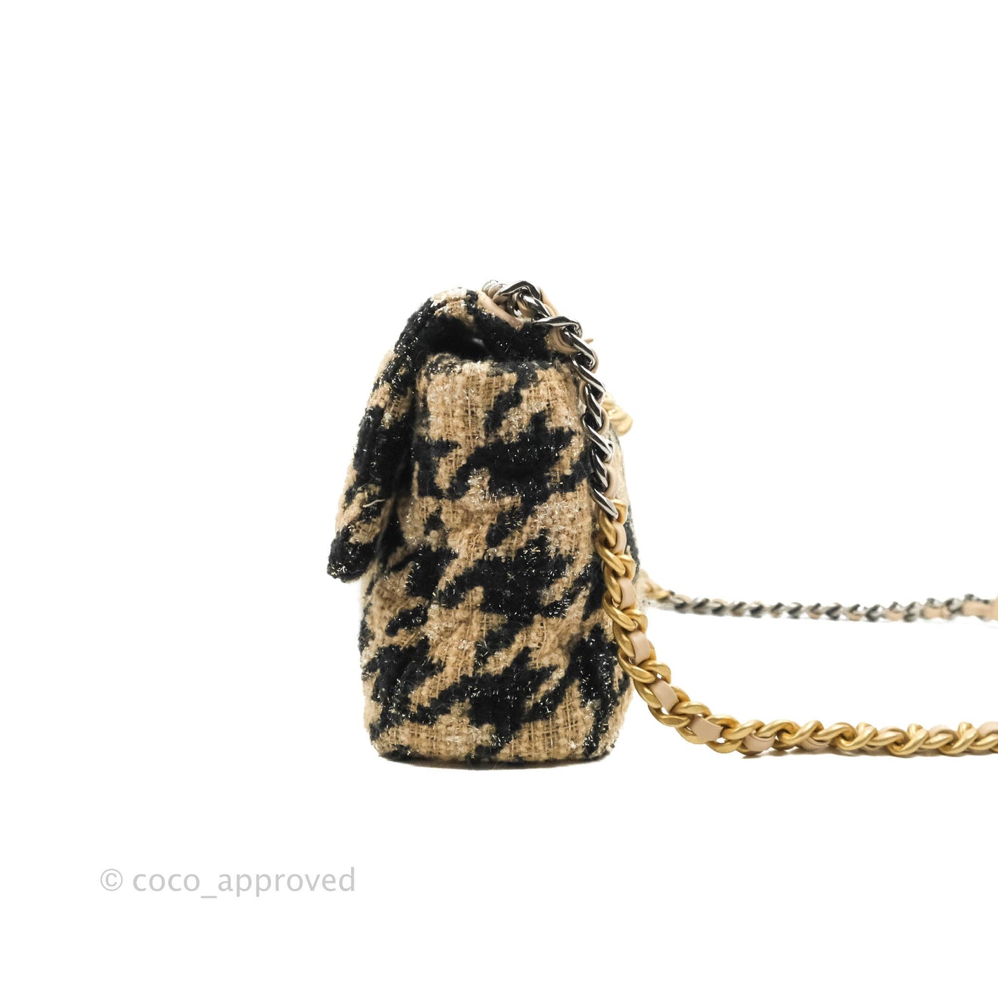 Chanel 19 Medium Tweed Houndstooth Black Beige Mixed Hardware