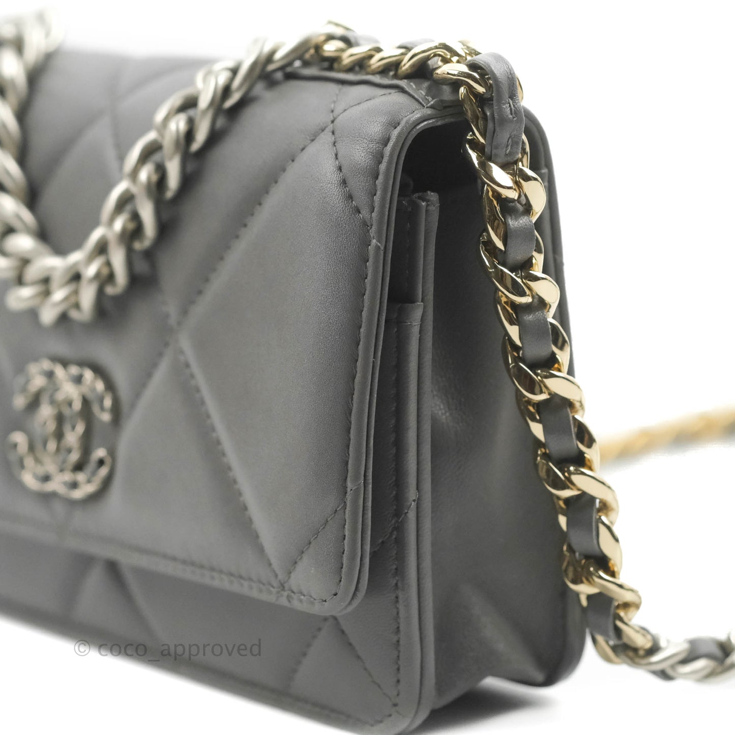 Chanel 19 Wallet on Chain WOC Dark Grey Lambskin Mixed Hardware