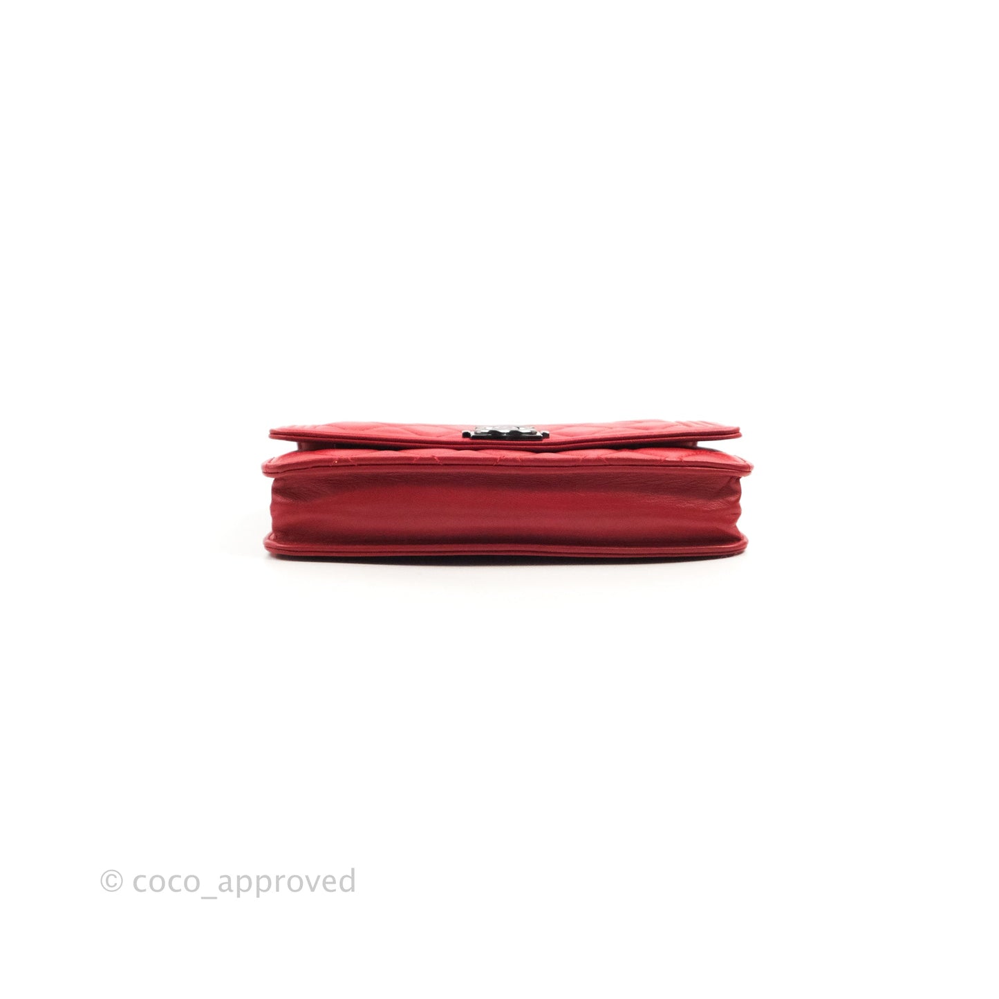 Chanel Boy Wallet on Chain WOC Red Lambskin Dark Silver Hardware