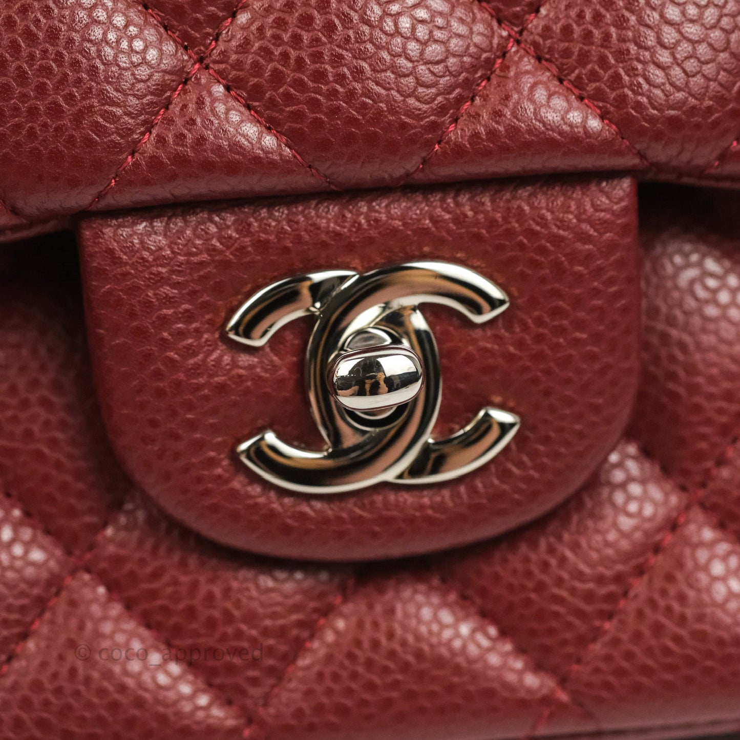 Chanel Classic M/L Medium Flap Quilted Dark Red Caviar Silver Hardware