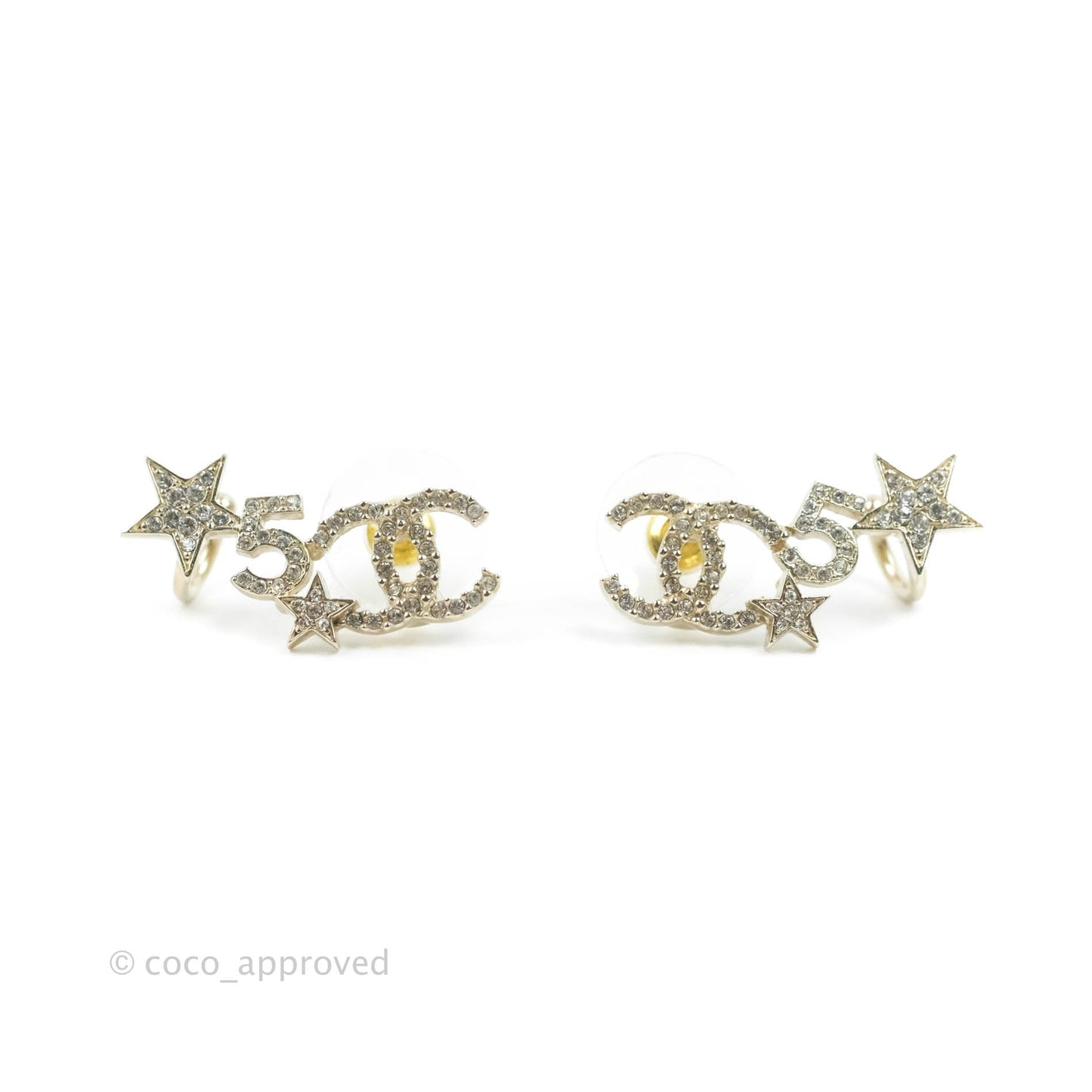Chanel Crystal CC Star No5 Earrings Ear Clip Gold Tone 22S