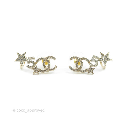 Chanel Crystal CC Star No5 Earrings Ear Clip Gold Tone 22S