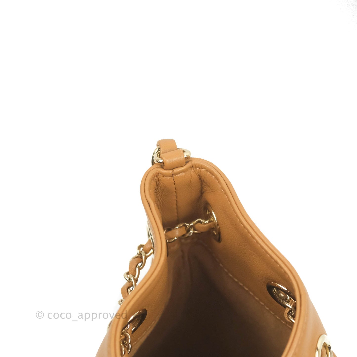 Chanel Chevron Bucket Drawstring Bag Caramel Gold Hardware