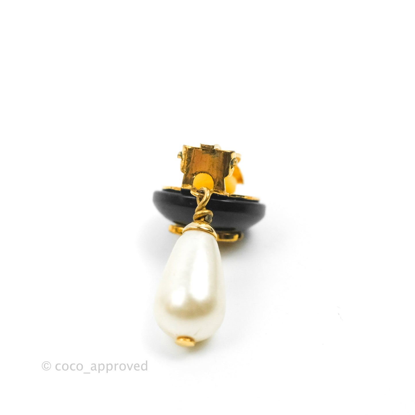 Chanel Vintage CC Pearl Drop Ear Clip Gold Tone 96A