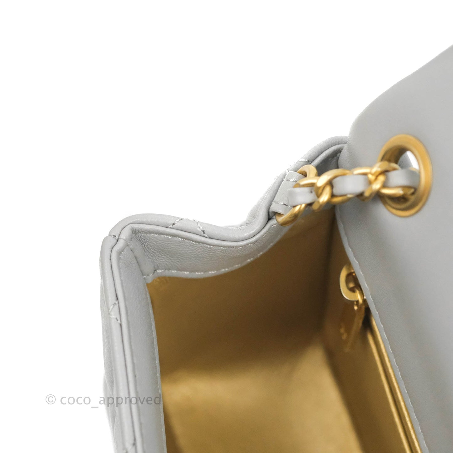 Chanel Mini Rectangular Pearl Crush Quilted Grey Lambskin Aged Gold Hardware