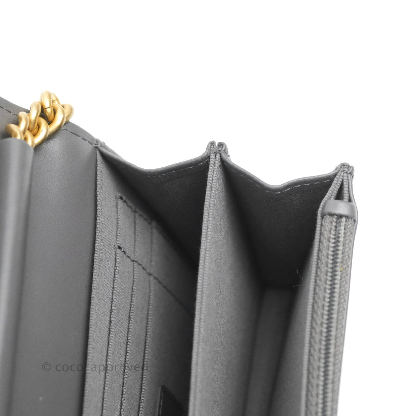 Chanel Quilted Mini Boy Wallet on Chain WOC Dark Grey Caviar Aged Gold Hardware