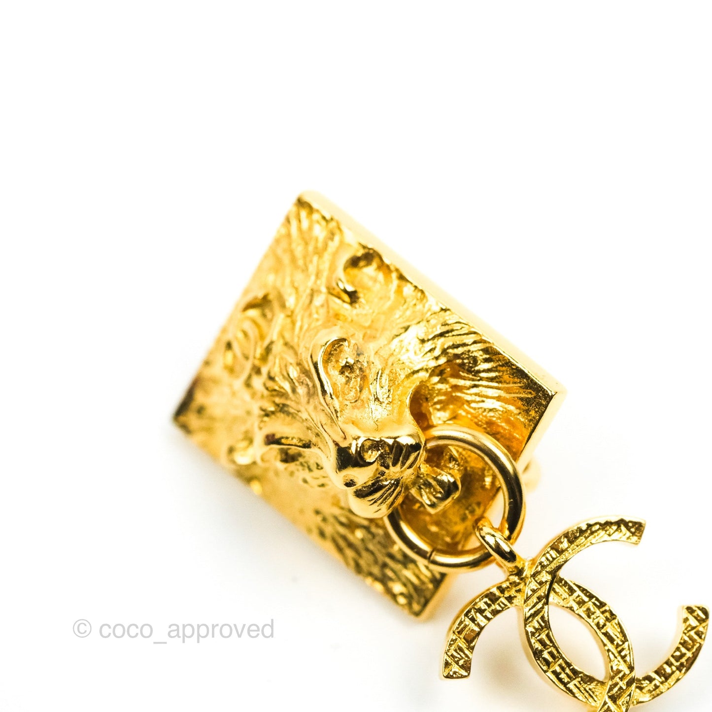 Chanel Lion CC Drop Ear Clip Gold Tone 22A