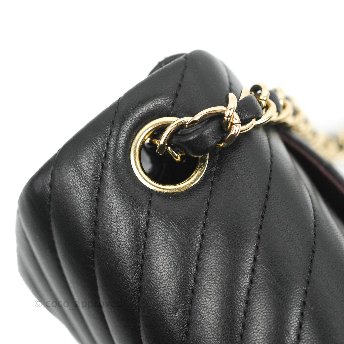 Chanel Mini Square Black Chevron Lambskin Gold Hardware