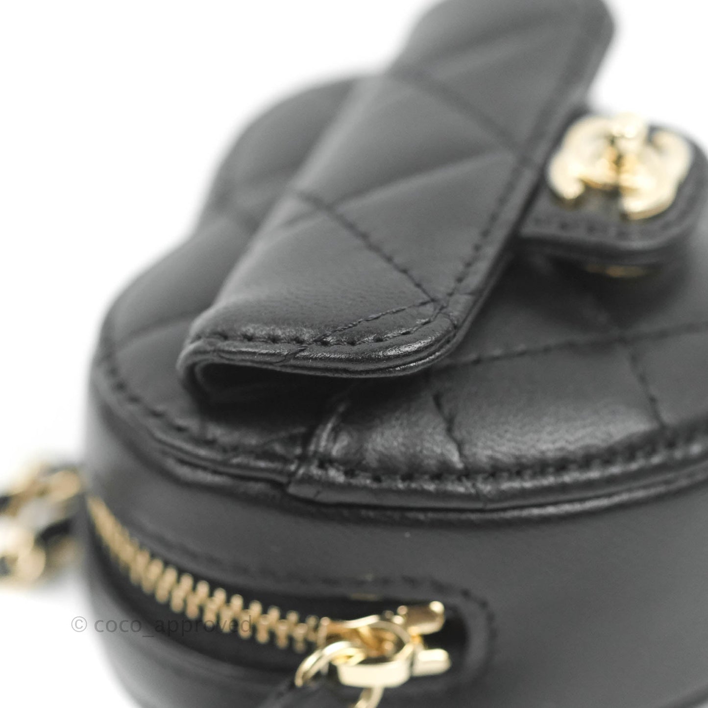 Chanel Small Heart Coin Purse Necklace Black Lambskin Gold Hardware 22S