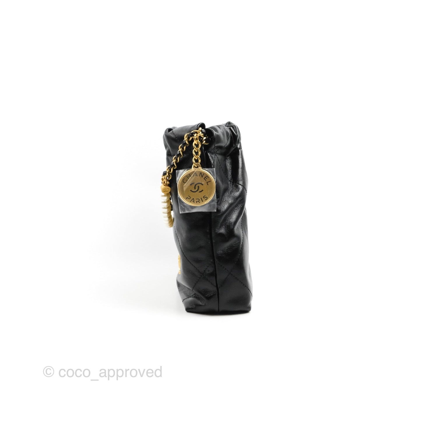 Chanel 22 Mini Bag with Pearl Chain Black Shiny Crumpled Calfskin
