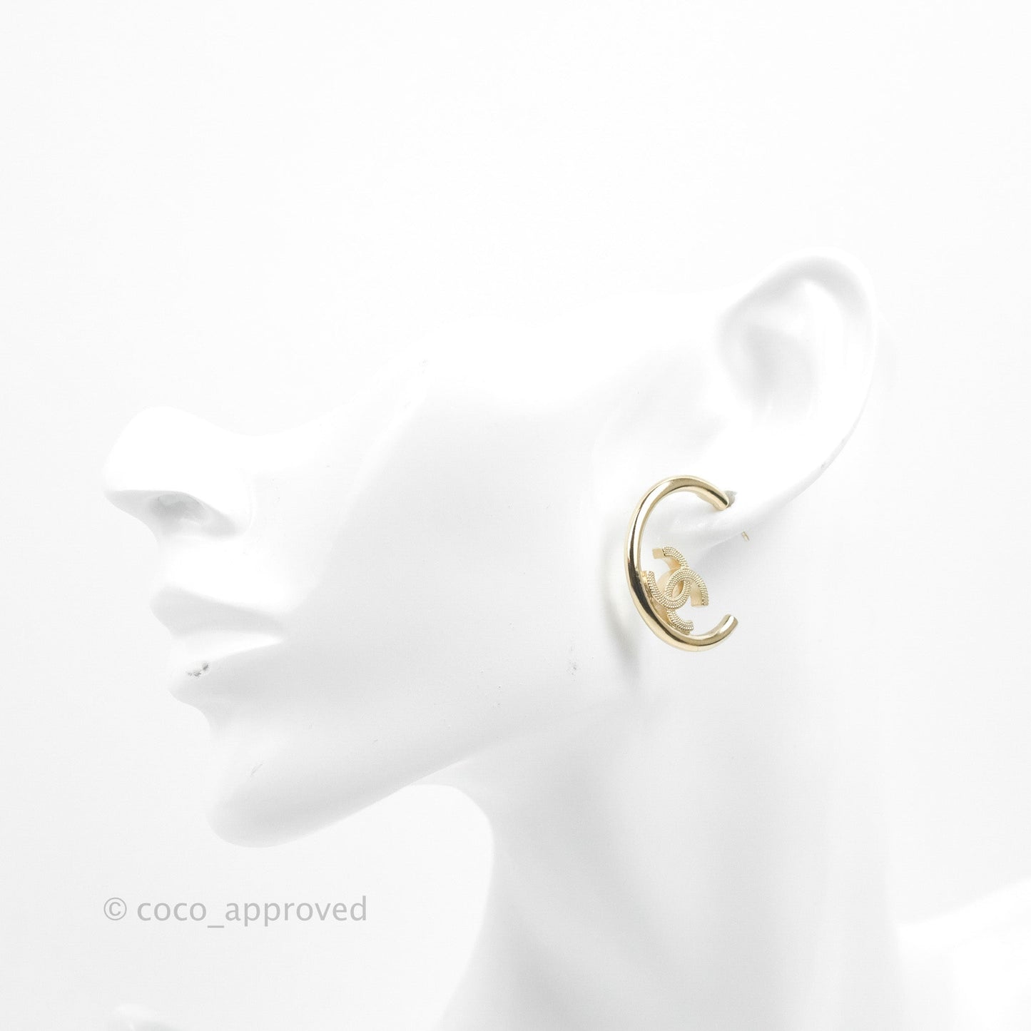 Chanel CC Hoop Earrings Gold Tone 22P