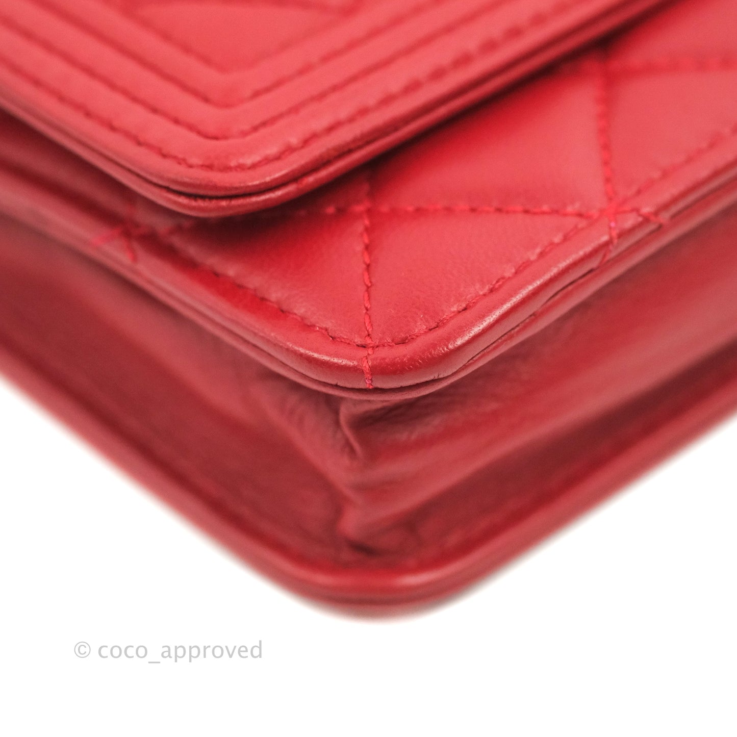 Chanel Boy Wallet on Chain WOC Red Lambskin Dark Silver Hardware