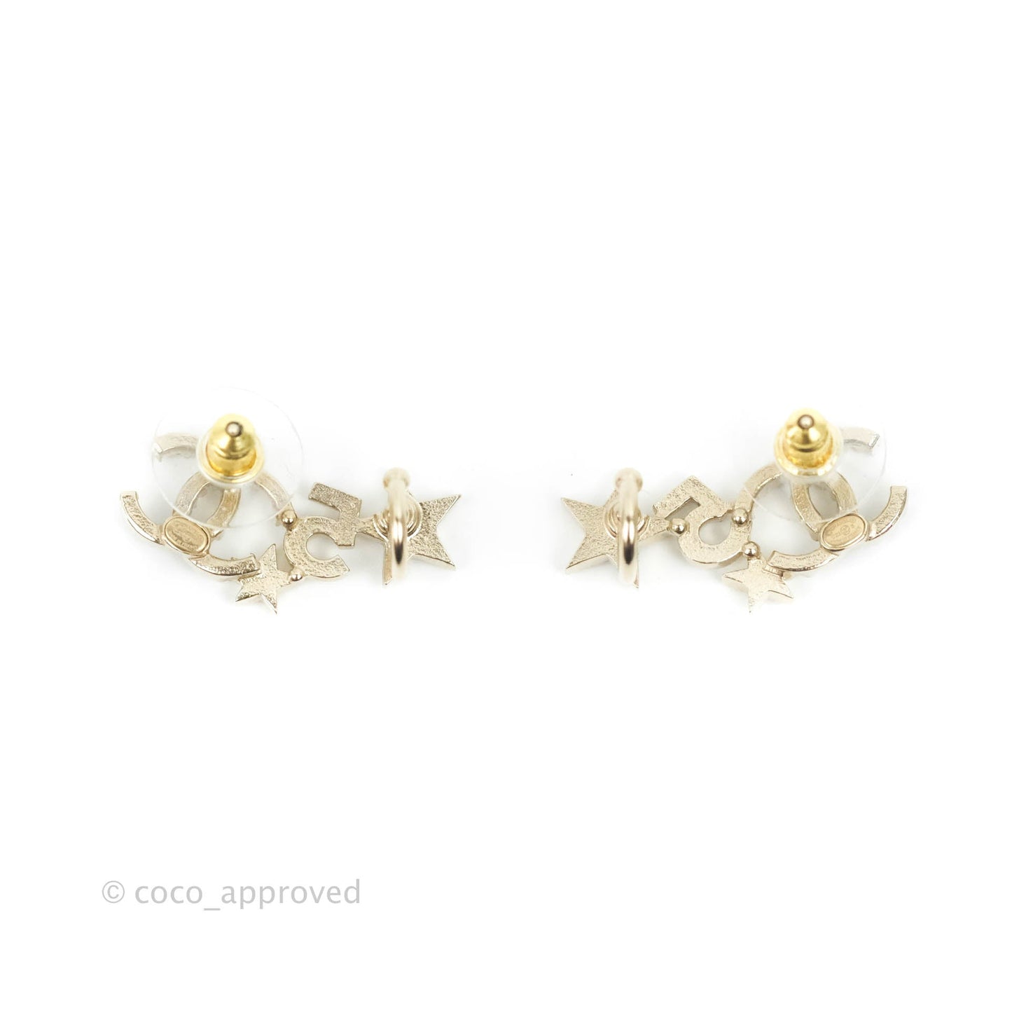 Chanel Crystal CC Star No5 Earrings Ear Clip Gold Tone 22S
