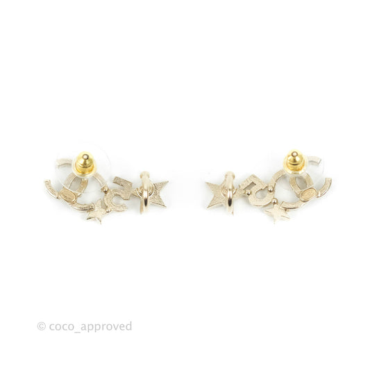 Chanel Crystal CC Star No5 Earrings Ear Clip Gold Tone 22S