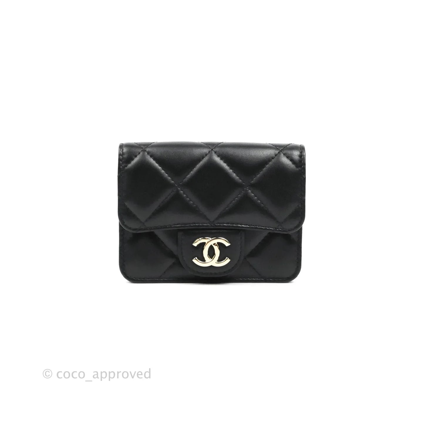 Chanel Resin Bi-Color Chain Mini Card Holder Belt Bag Black Lambskin Gold Hardware