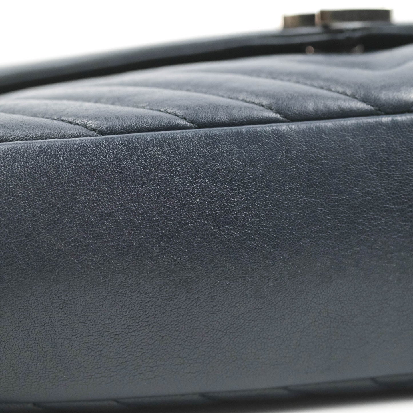 Saint Laurent Chevron Large College Navy Chain Bag Ruthenium Hardware