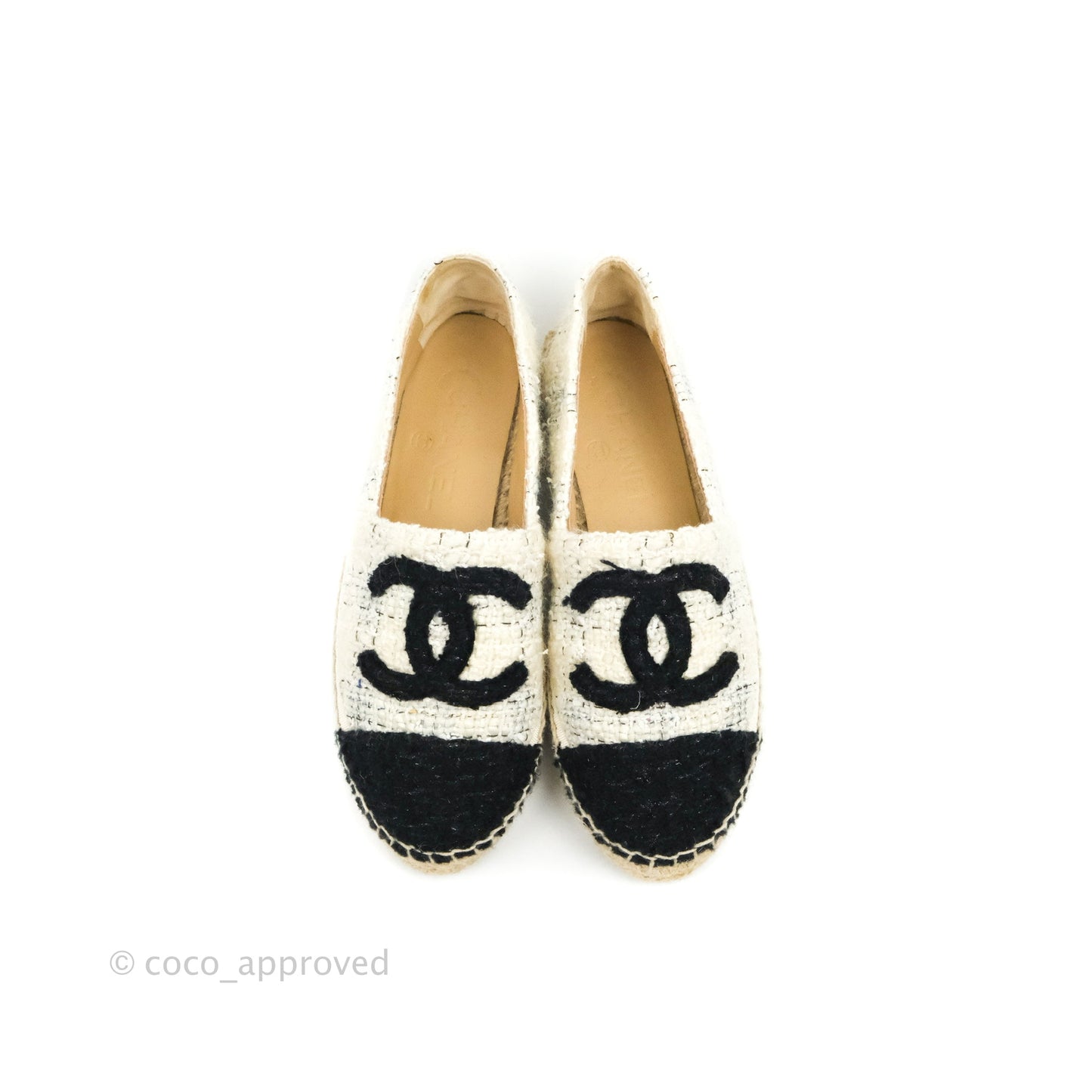 Chanel Espadrille Ivory White Tweed Size 36