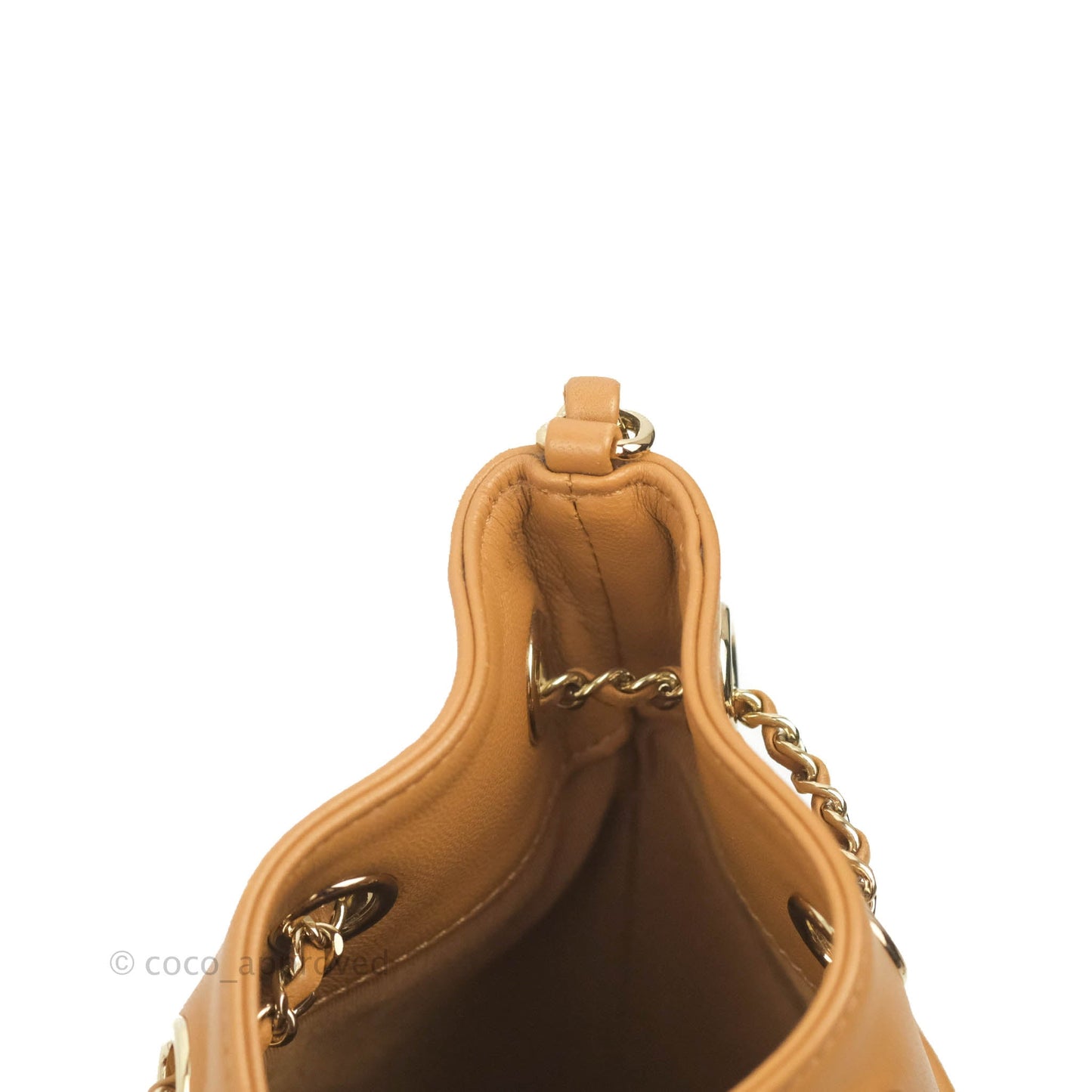 Chanel Chevron Bucket Drawstring Bag Caramel Gold Hardware