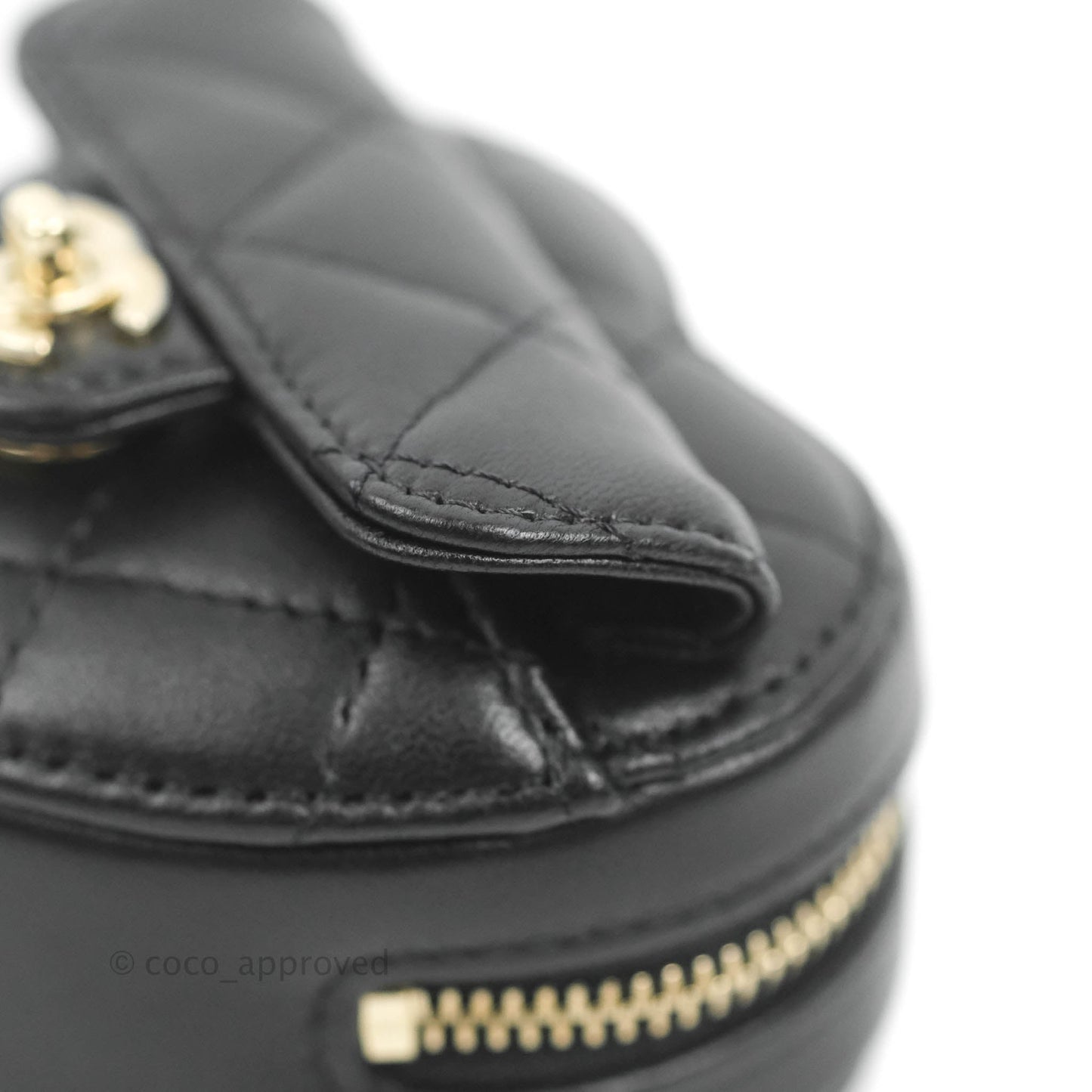 Chanel Small Heart Coin Purse Necklace Black Lambskin Gold Hardware 22S