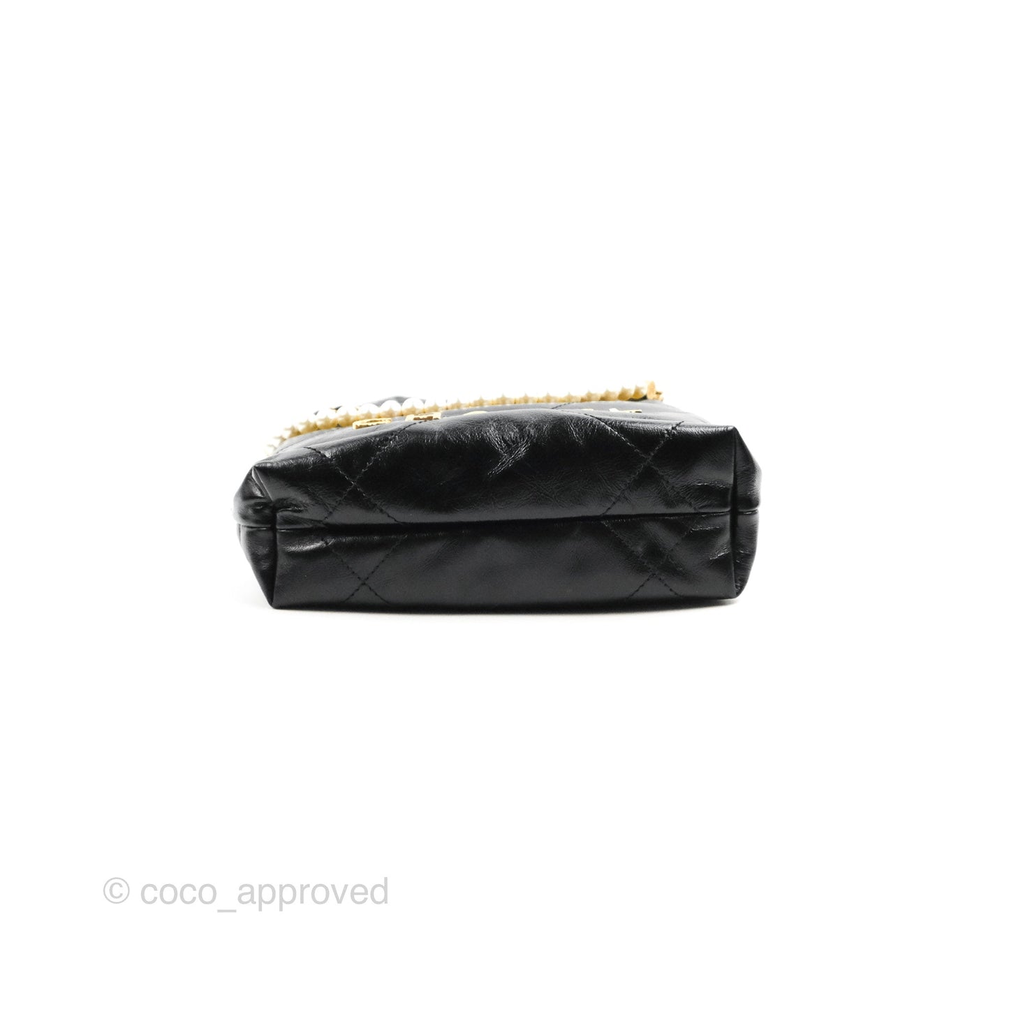 Chanel 22 Mini Bag with Pearl Chain Black Shiny Crumpled Calfskin