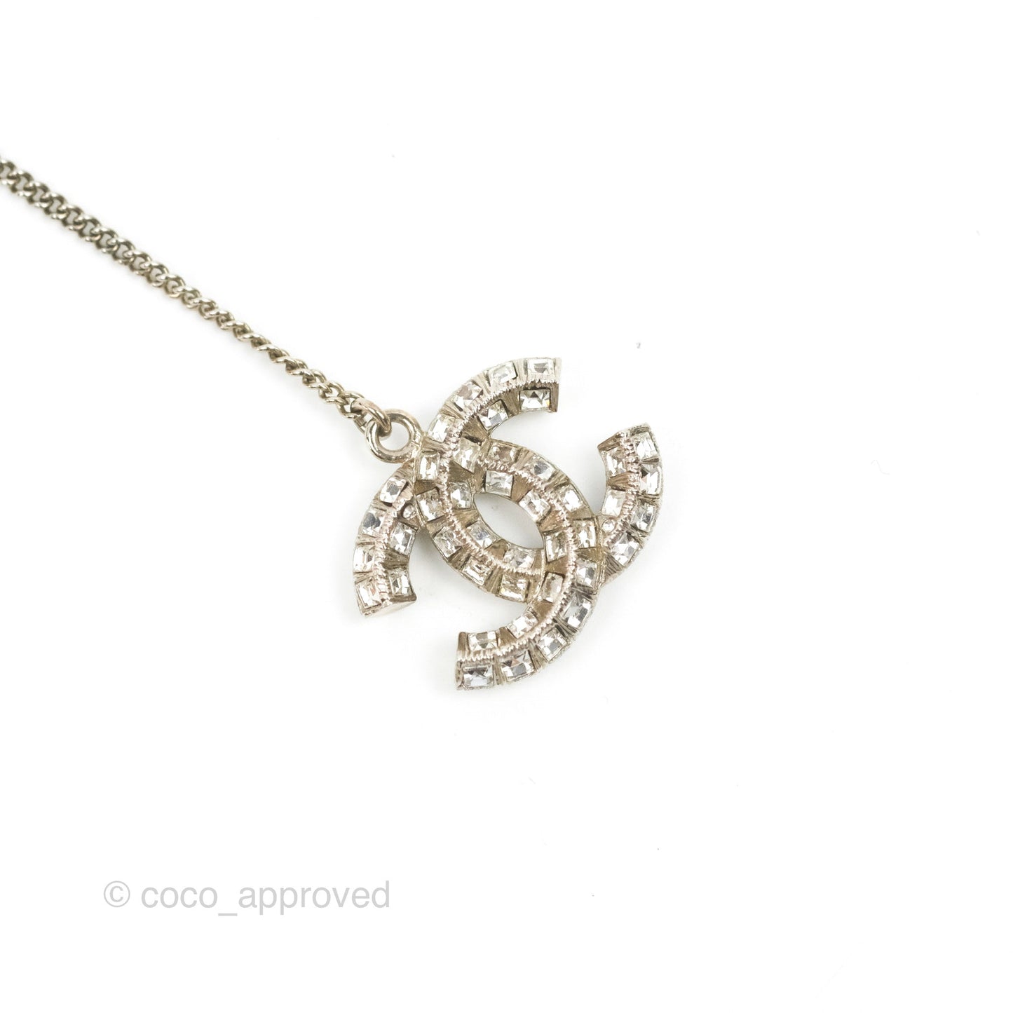 Chanel Baguette Crystal Pearl CC Lariat Necklace Silver