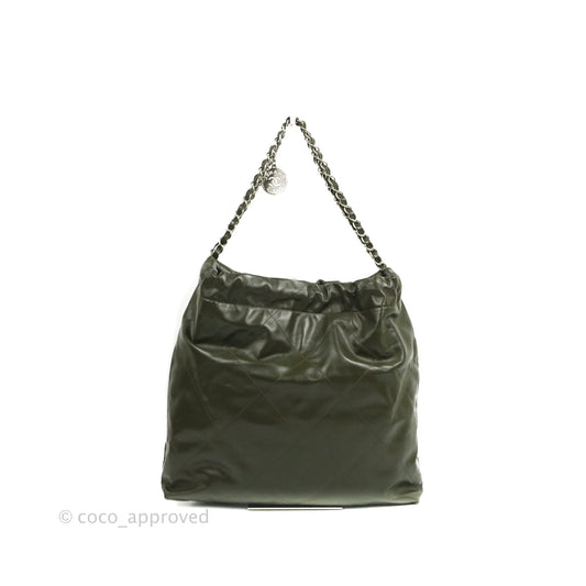 Chanel 22 Medium Army Green Shiny Calfskin Ruthenium Hardware