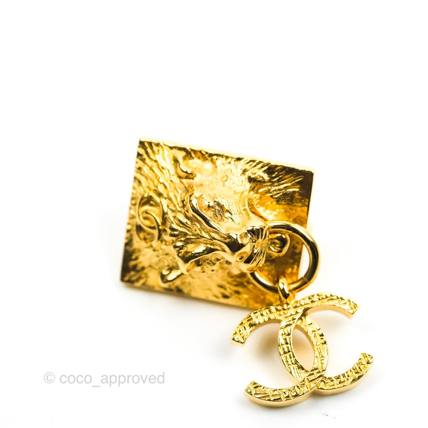 Chanel Lion CC Drop Ear Clip Gold Tone 22A