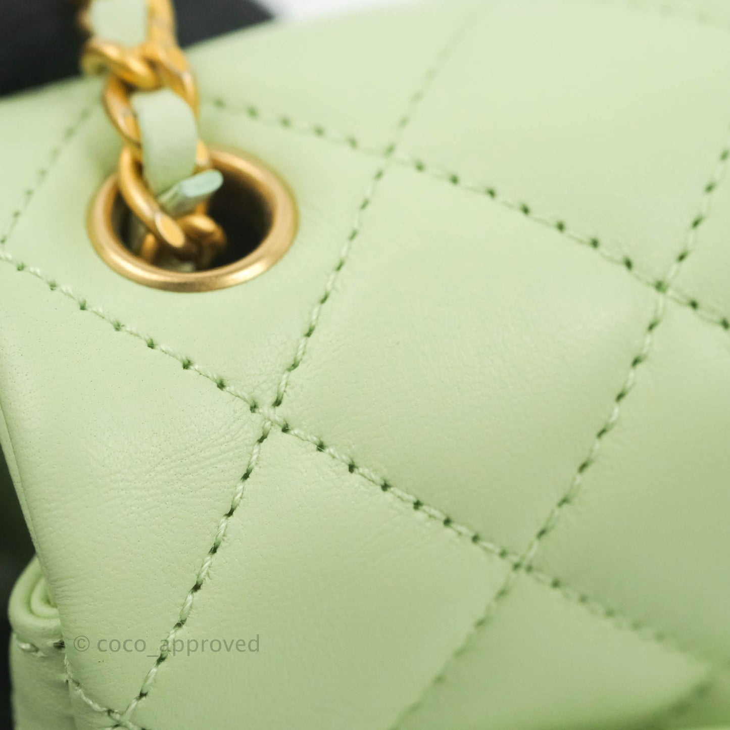Chanel Mini Square Pearl Crush Quilted Avocado Green Lambskin Aged Gold Hardware