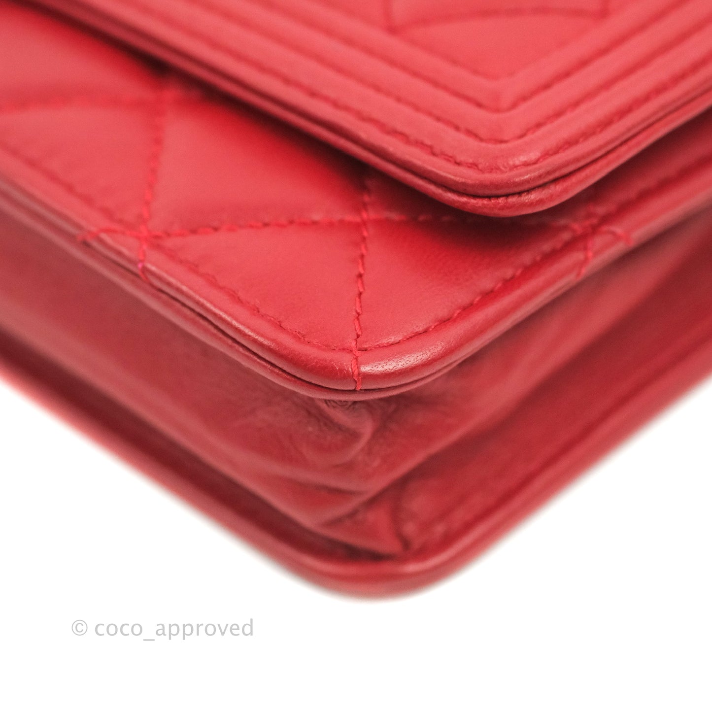 Chanel Boy Wallet on Chain WOC Red Lambskin Dark Silver Hardware