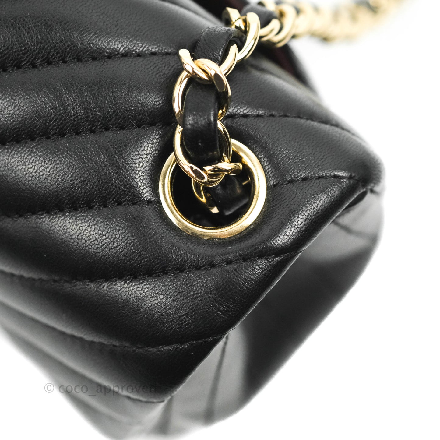 Chanel Mini Square Black Chevron Lambskin Gold Hardware