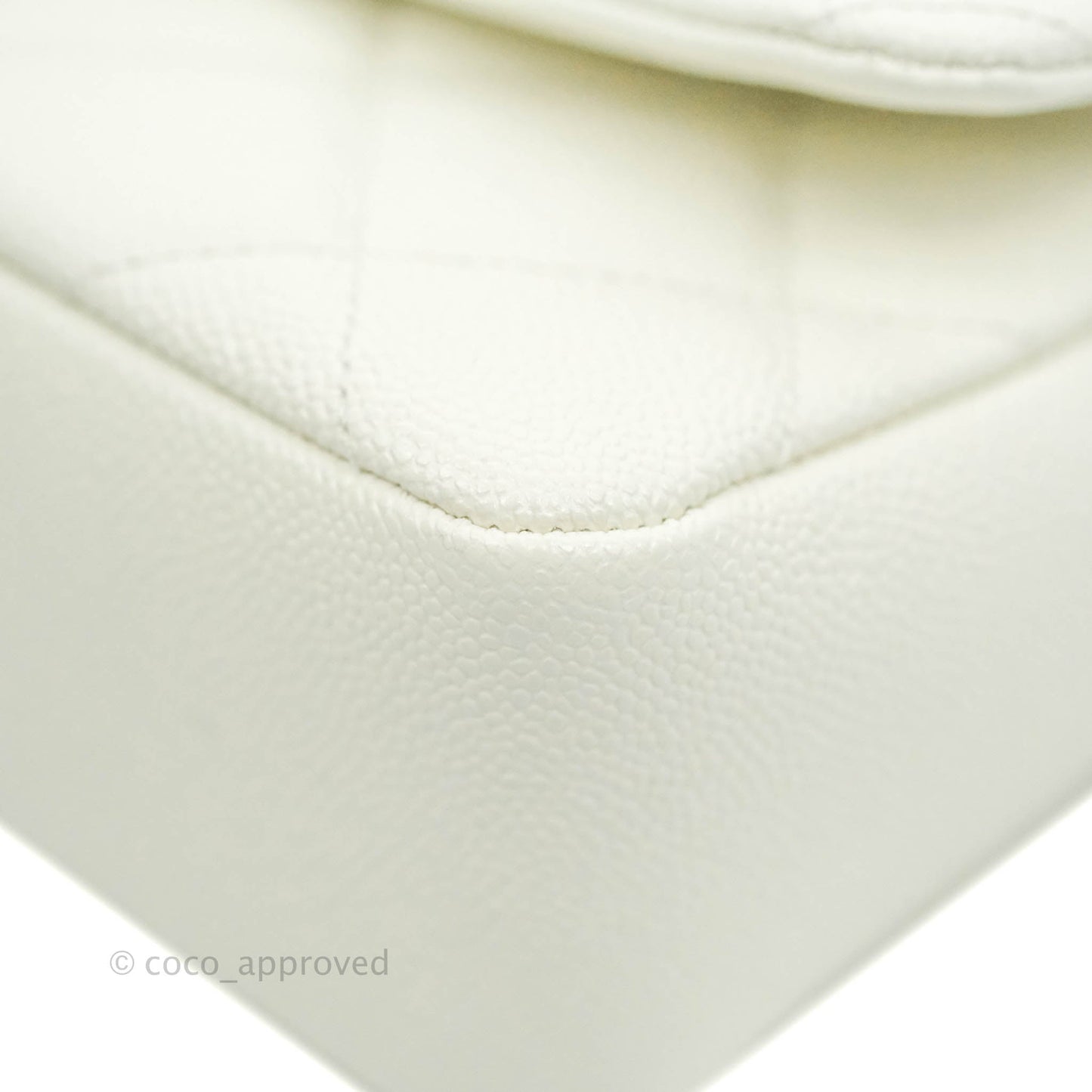 Chanel Small Quilted Melody Flap White Caviar Aged Gold Hardware 22P
