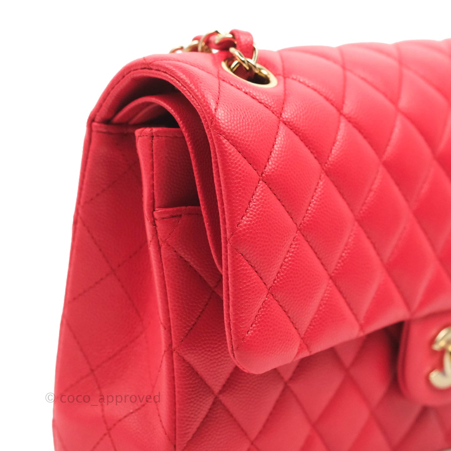 Chanel Medium M/L Classic Quilted Flap Red Caviar Gold Hardware 21B