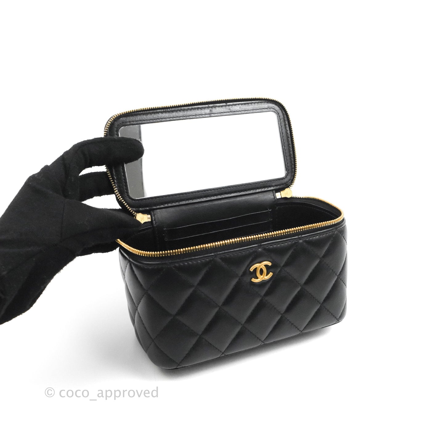 Chanel Vanity with COCO Heart Chain Black Lambskin Aged Gold Hardware
