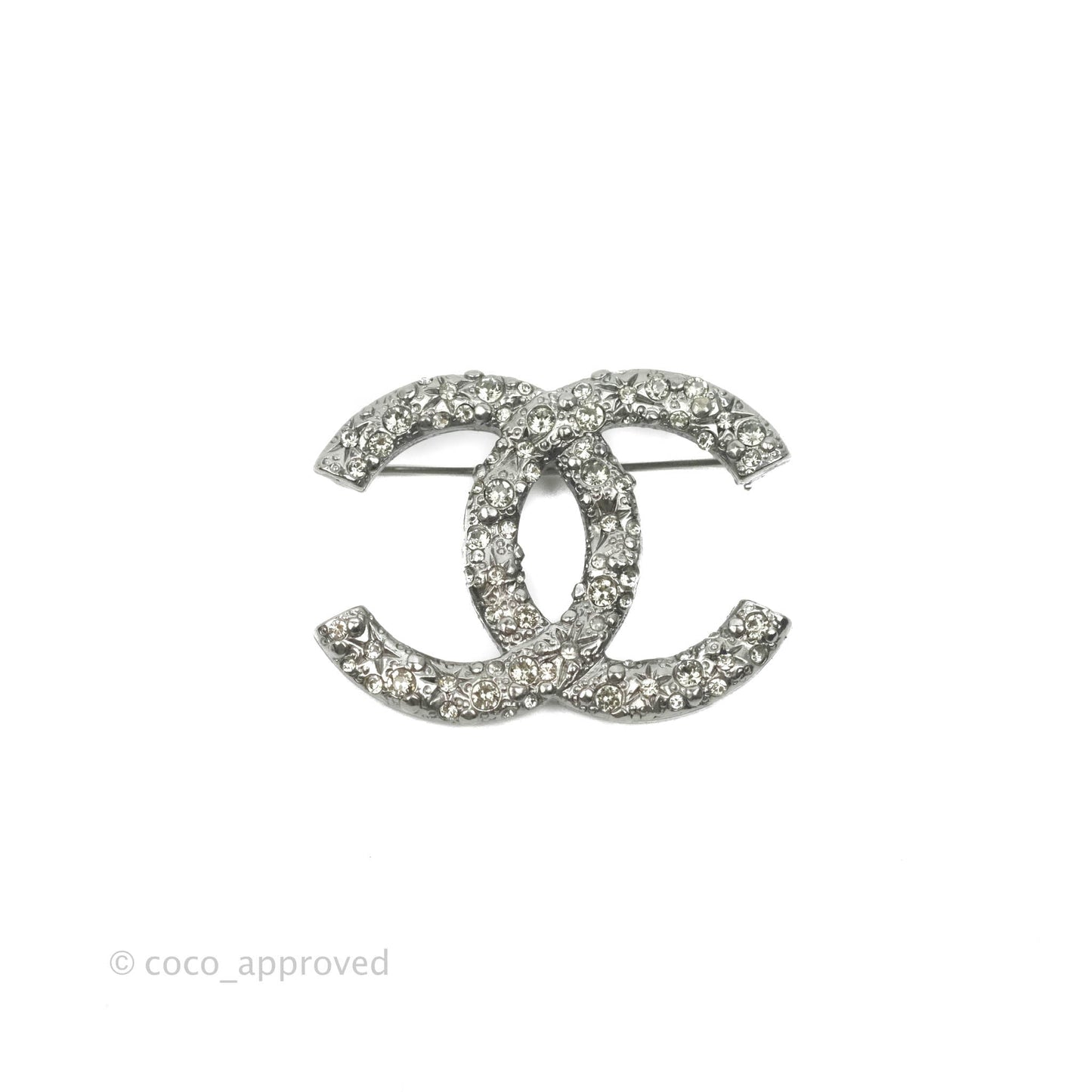 Chanel CC Crystal Brooch Silver Tone