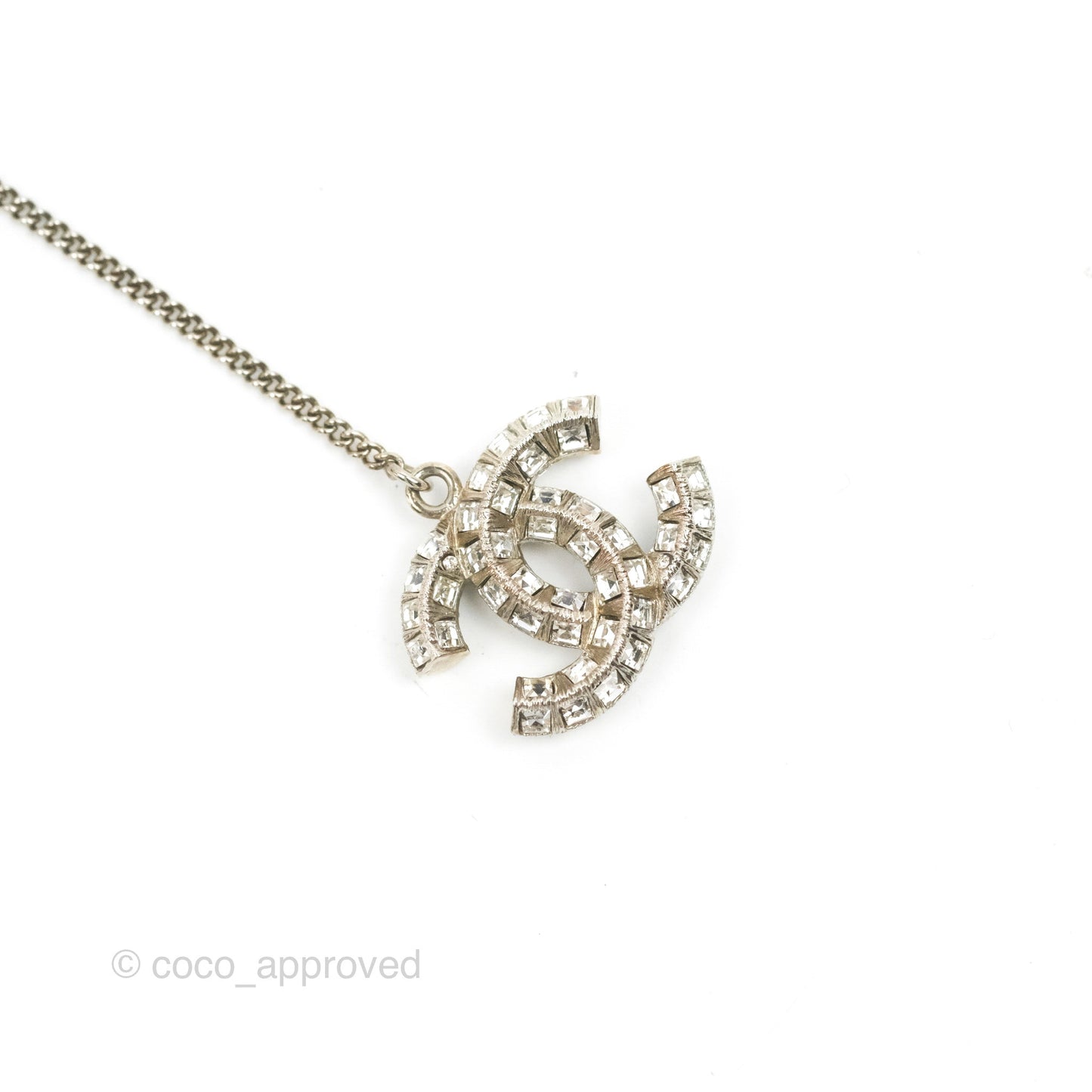 Chanel Baguette Crystal Pearl CC Lariat Necklace Silver