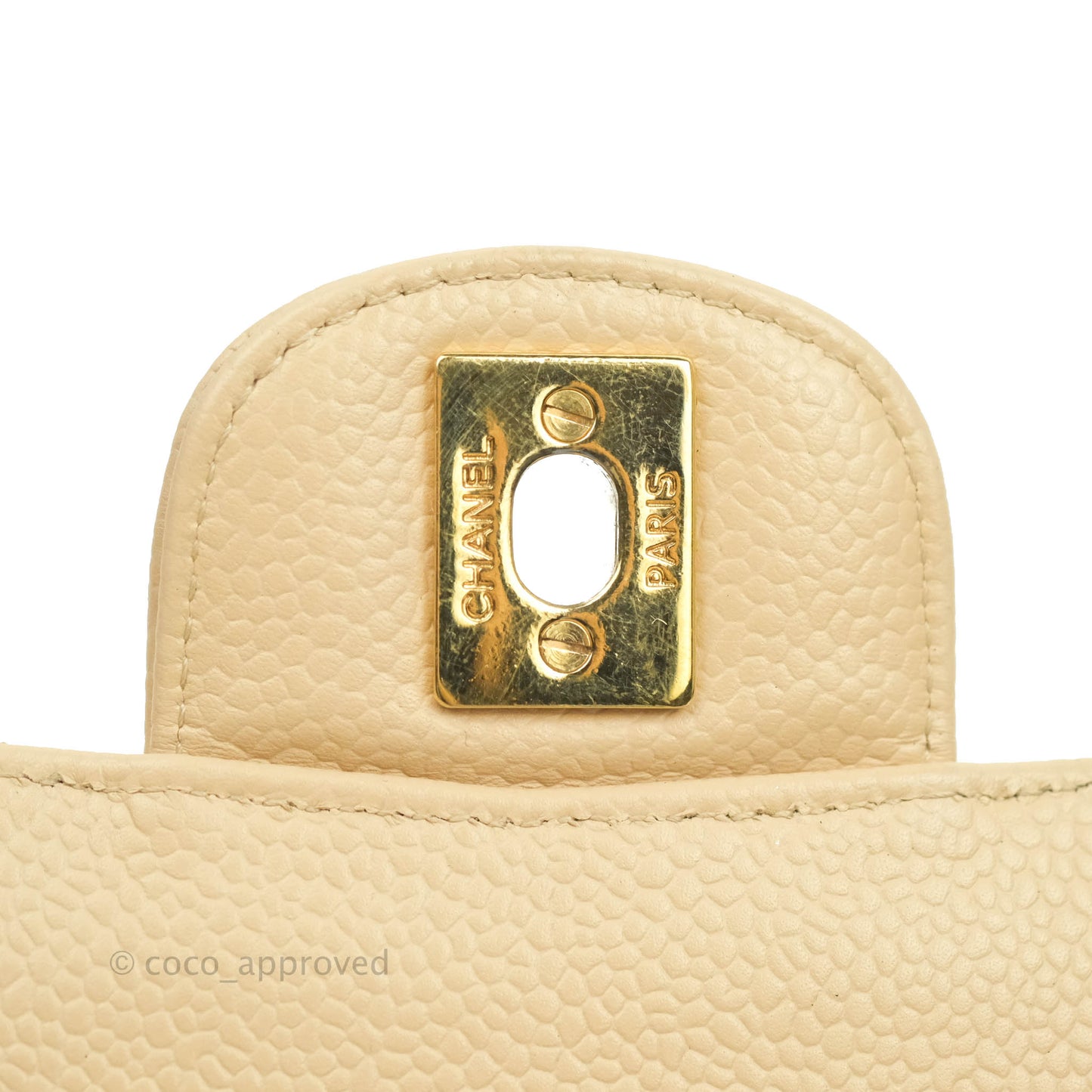 Chanel Classic M/L Medium Double Flap Bag Beige Caviar Gold Hardware