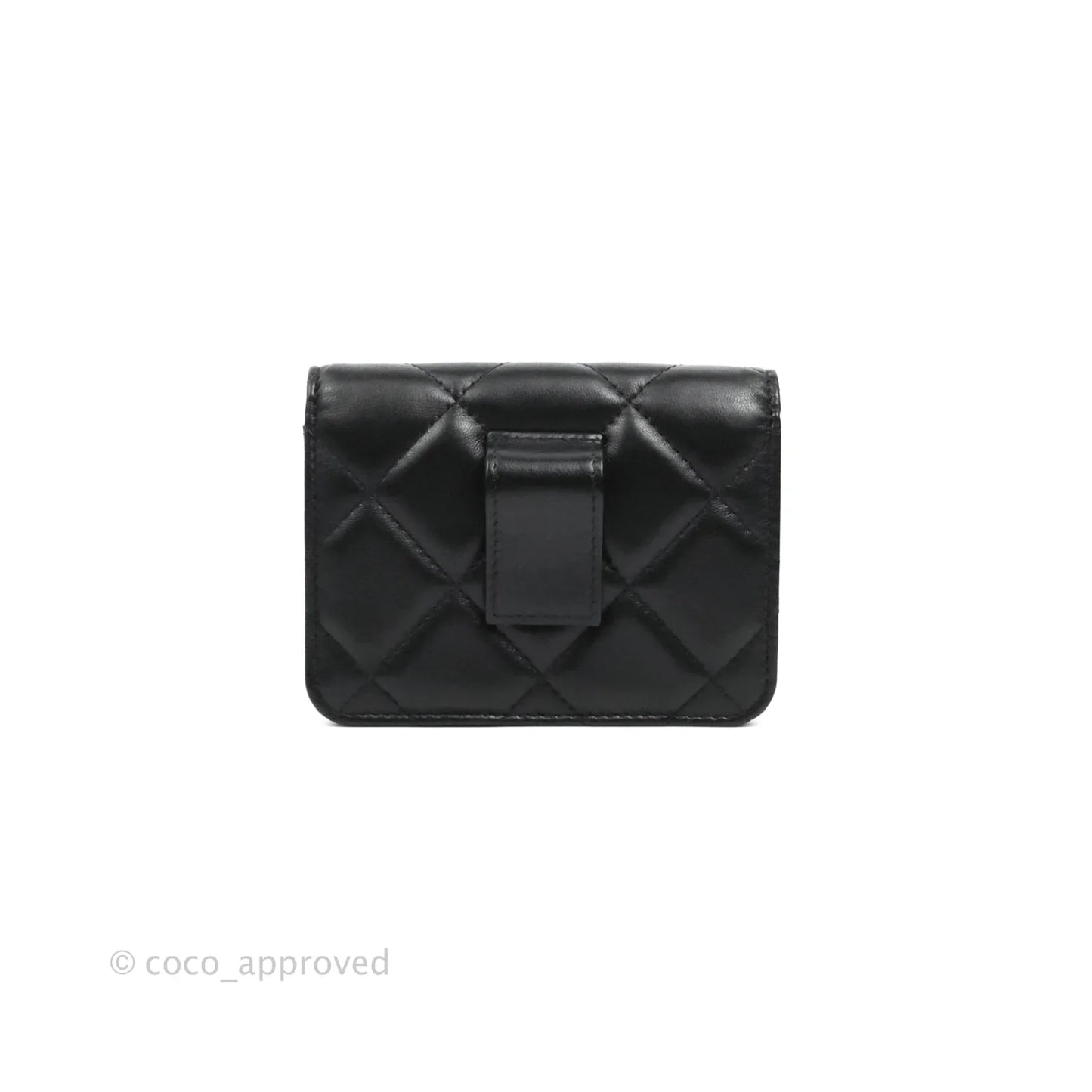 Chanel Resin Bi-Color Chain Mini Card Holder Belt Bag Black Lambskin Gold Hardware