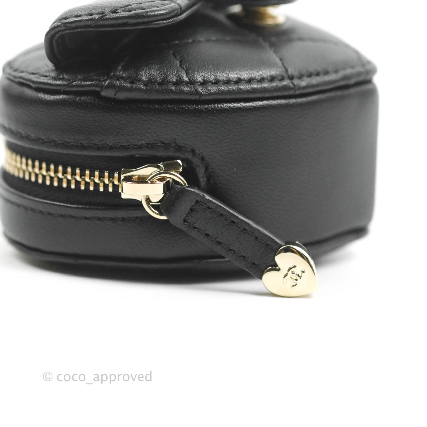 Chanel Small Heart Coin Purse Necklace Black Lambskin Gold Hardware 22S