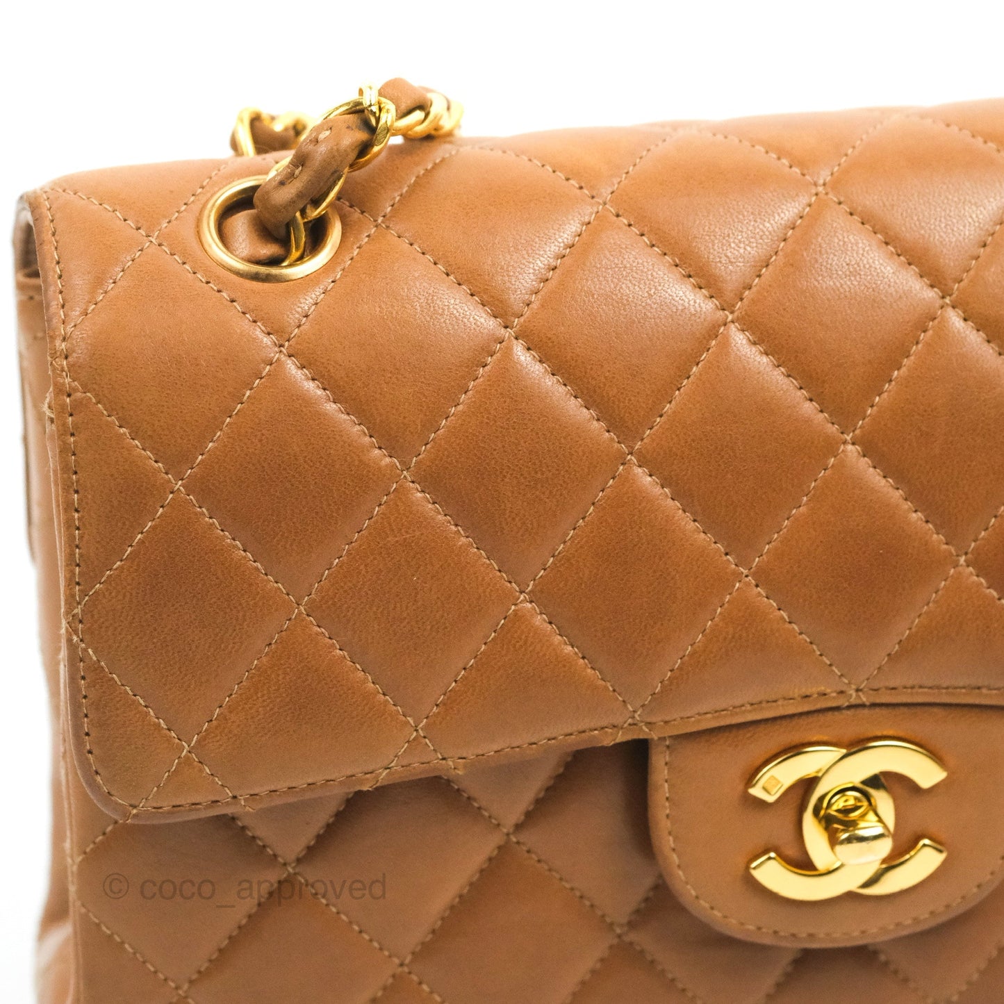 Chanel Vintage Double-sided Small Flap Brown Caramel Lambskin 24K Gold Hardware