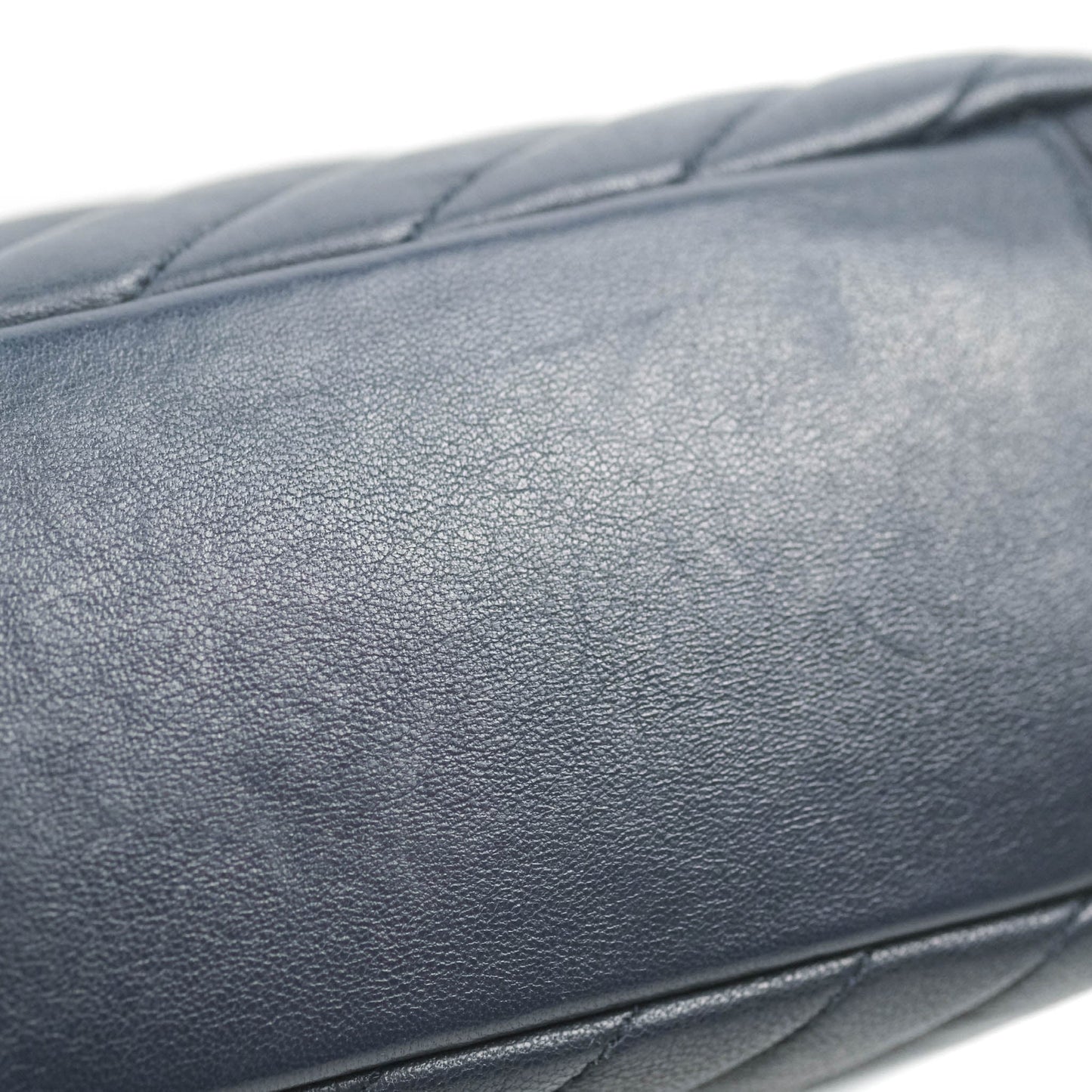 Saint Laurent Chevron Large College Navy Chain Bag Ruthenium Hardware