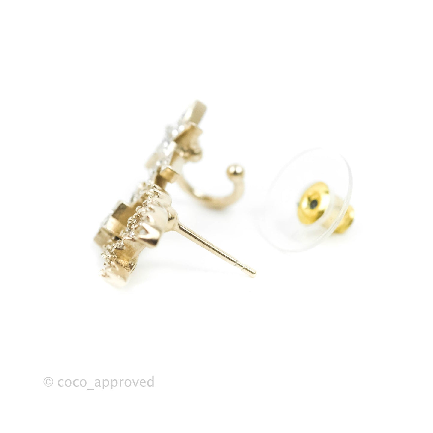 Chanel Crystal CC Star No5 Earrings Ear Clip Gold Tone 22S