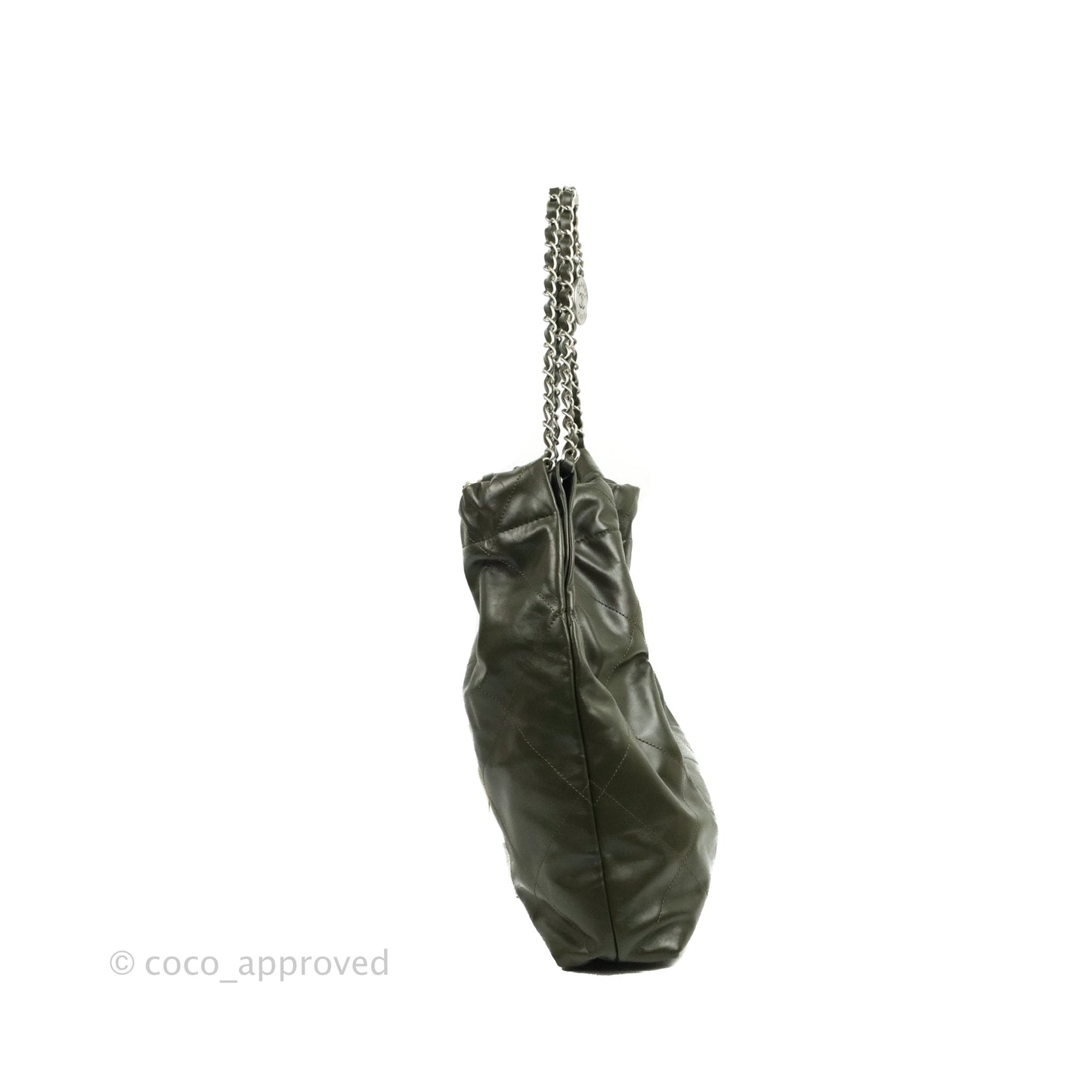 Chanel 22 Medium Army Green Shiny Calfskin Ruthenium Hardware