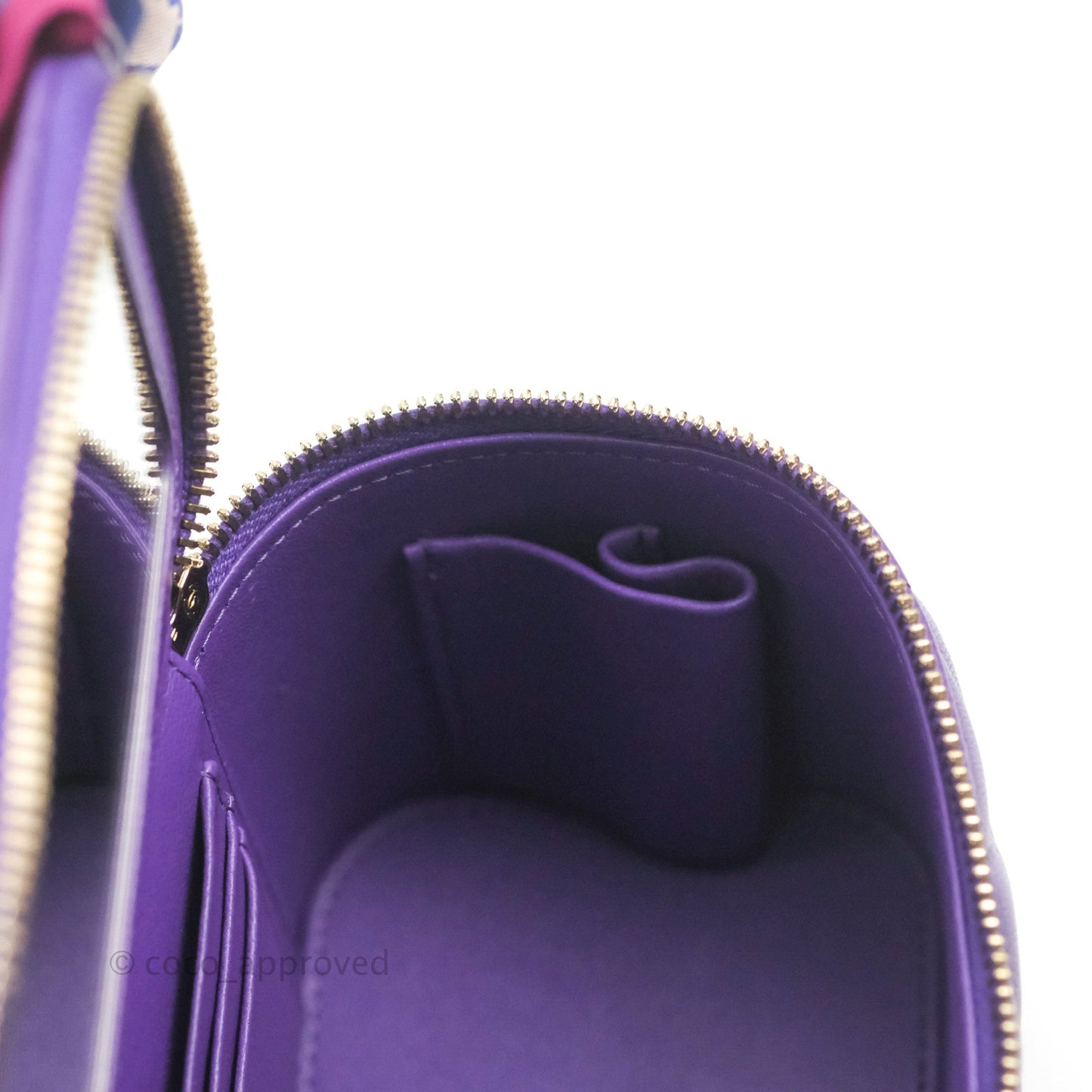 Chanel Vanity Rectangular Top Handle Purple Lambskin Gold Hardware with Twilly