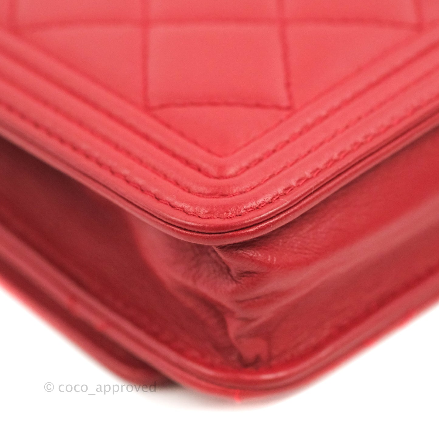 Chanel Boy Wallet on Chain WOC Red Lambskin Dark Silver Hardware