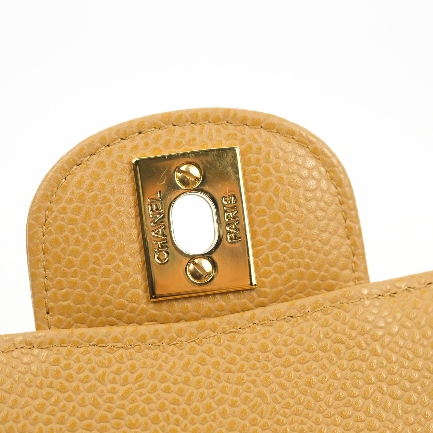 Chanel S/M Small Classic Quilted Flap Dark Beige Caviar 24K Gold Hardware