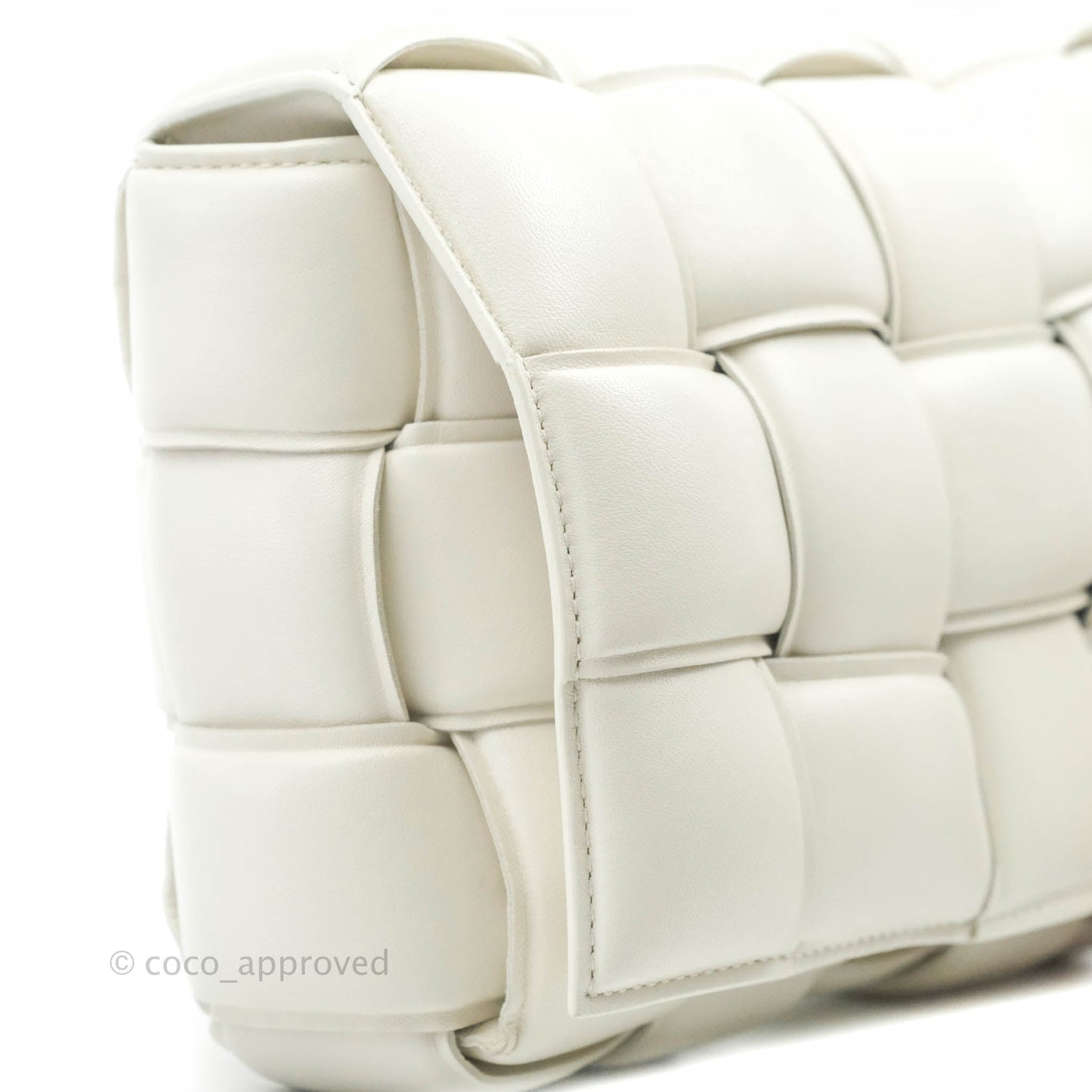 Bottega Veneta Padded Cassette Shoulder Bag Intrecciato White Lambskin Silver Hardware