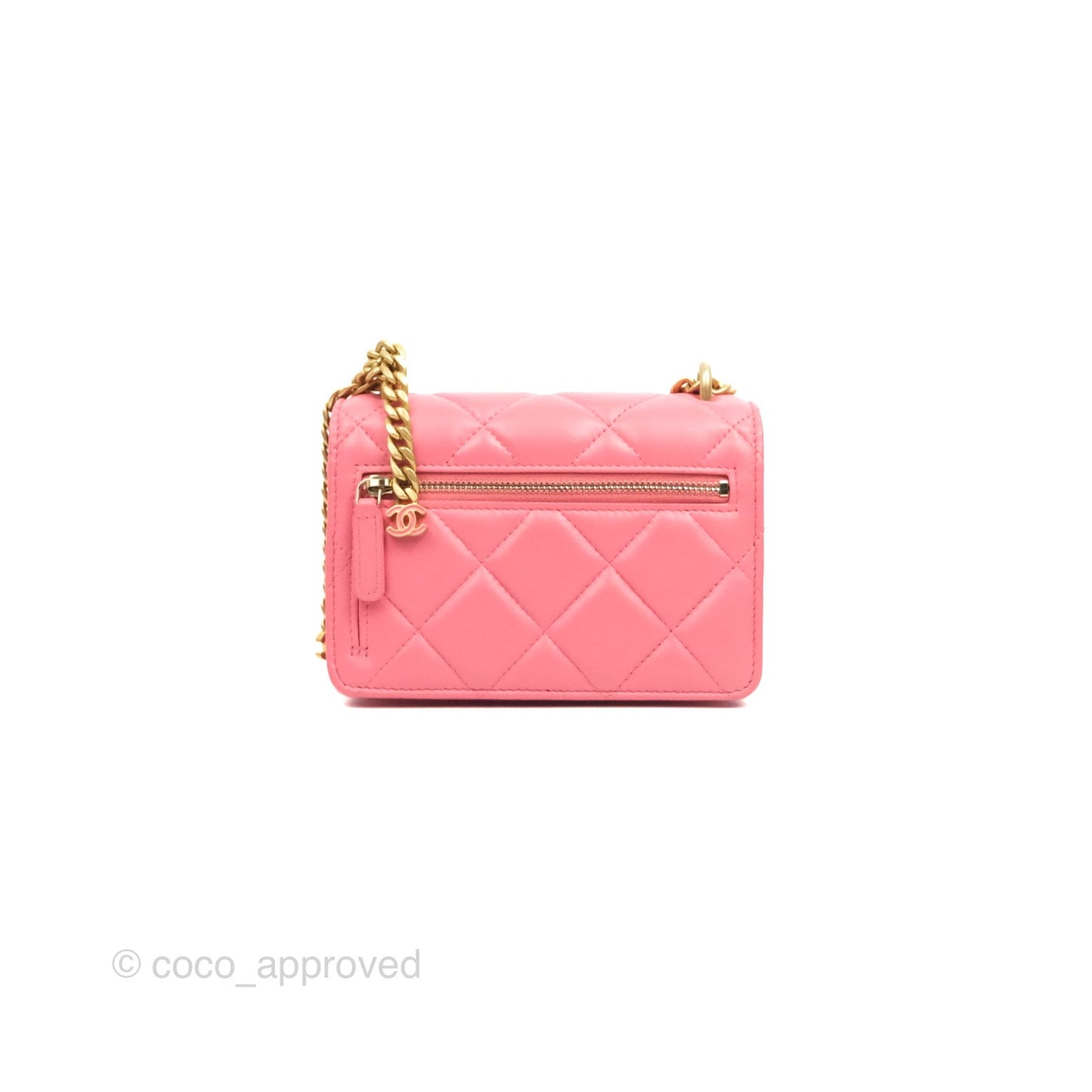 Chanel Enamel Quilted Pending CC Mini WOC Pink Lambskin Aged Gold Hardware 22P